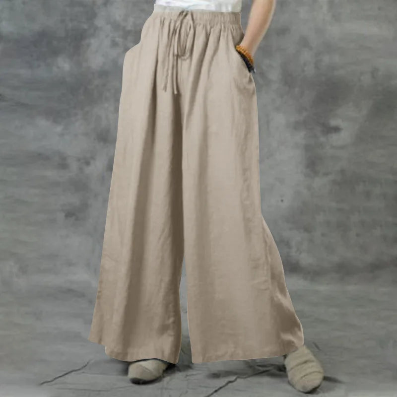 Boho Cotton Linen Pants for Women Comfortable Elastic Waist Dra...