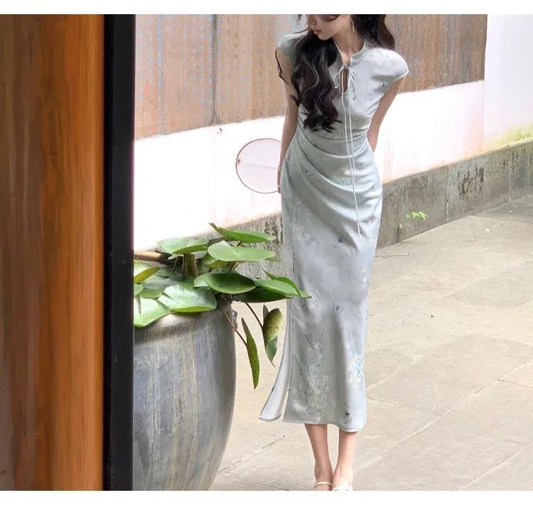 New Chinese-style Retro Improved Cheongsam Dress Summer Split and Form-fitting Dress Fashionable Individualistic Women Clothing